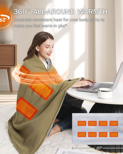 Portable Soft Zipper Electric Heated Blanket Shawl - Libiyi