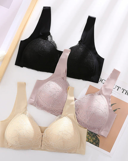 Women's Plus Size Lace Wide Straps Wireless Bra Front Closure Push Up Bras - Keillini