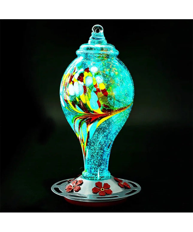 Hand Blown Glass Hummingbird Feeder - 25 Ounces - Libiyi