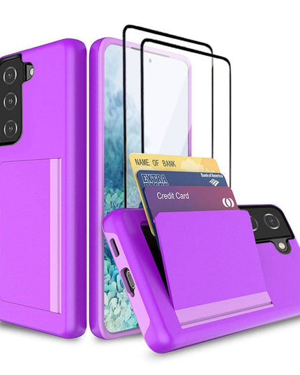 Armor Protective Card Holder Case for Samsung S21 FE(5G) With 2-Pack Screen Protectors - Libiyi