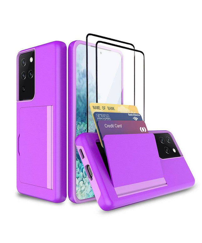 Armor Protective Card Holder Case for Samsung S Series With 2-Pack Screen Protectors - Libiyi