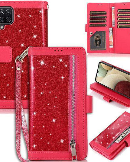 Bling Wallet Case with Wrist Strap for Samsung A12 - Libiyi