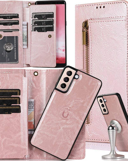 Detachable Flip Zipper Purse Phone Case For Samsung S21 Series - Libiyi