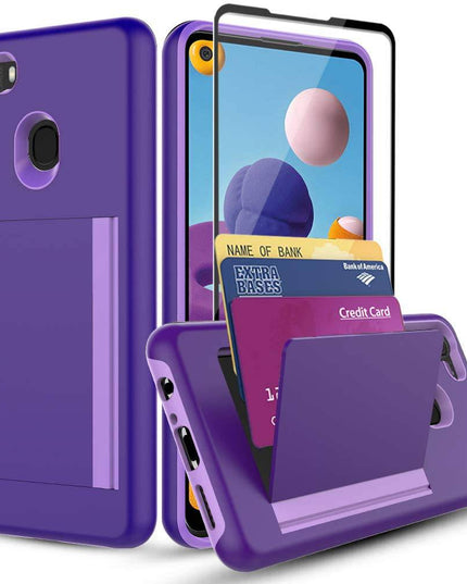 Armor Protective Card Holder Case for Samsung A21(US) With 1 PACK Screen Protector - Libiyi