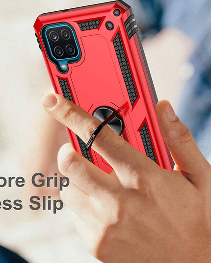 Samsung A12 Luxury Armor Ring Bracket Phone Case With 1-Pack Tempered Glass Screen Protector - Libiyi