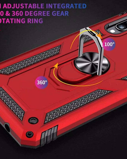 Samsung A70 Luxury Armor Ring Bracket Phone Case With 1-Pack Tempered Glass Screen Protector - Libiyi