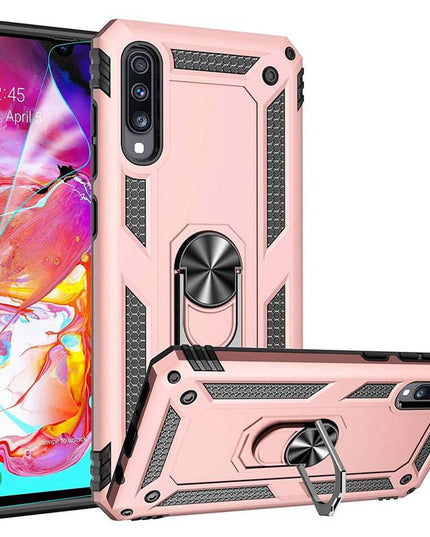 Samsung A70 Luxury Armor Ring Bracket Phone Case With 1-Pack Tempered Glass Screen Protector - Libiyi