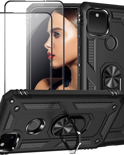 2022 Luxury Armor Ring Bracket Phone case For Google Pixel 5 With 2-Pack Screen Protectors - Libiyi