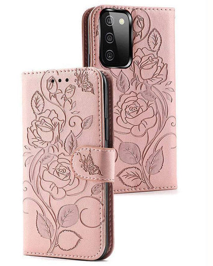 3D Embossed Rose Wallet Case For Samsung A02S - Libiyi