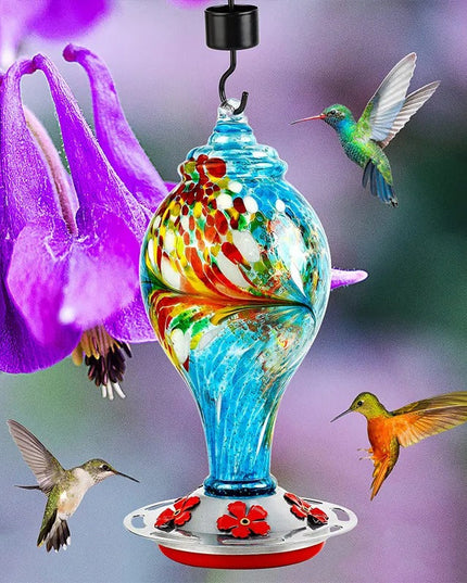 Hand Blown Glass Hummingbird Feeder - 25 Ounces - Libiyi