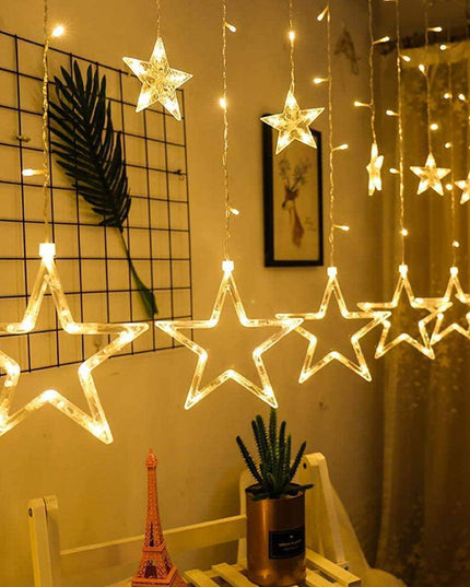 LED Star Curtain Lights 12 Stars 8 Modes Christmas String Lights - Libiyi